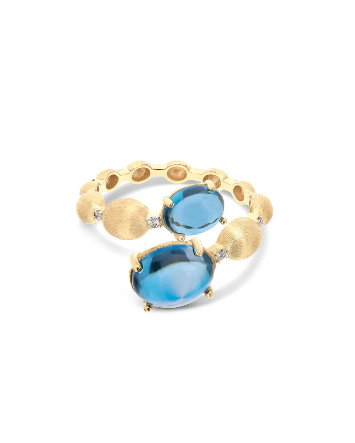 "AZURE" GOLD, DIAMONDS AND LONDON BLUE TOPAZ OPEN RING (LARGE)