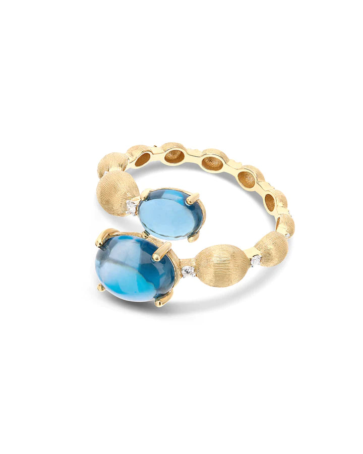 "AZURE" GOLD, DIAMONDS AND LONDON BLUE TOPAZ OPEN RING (LARGE)