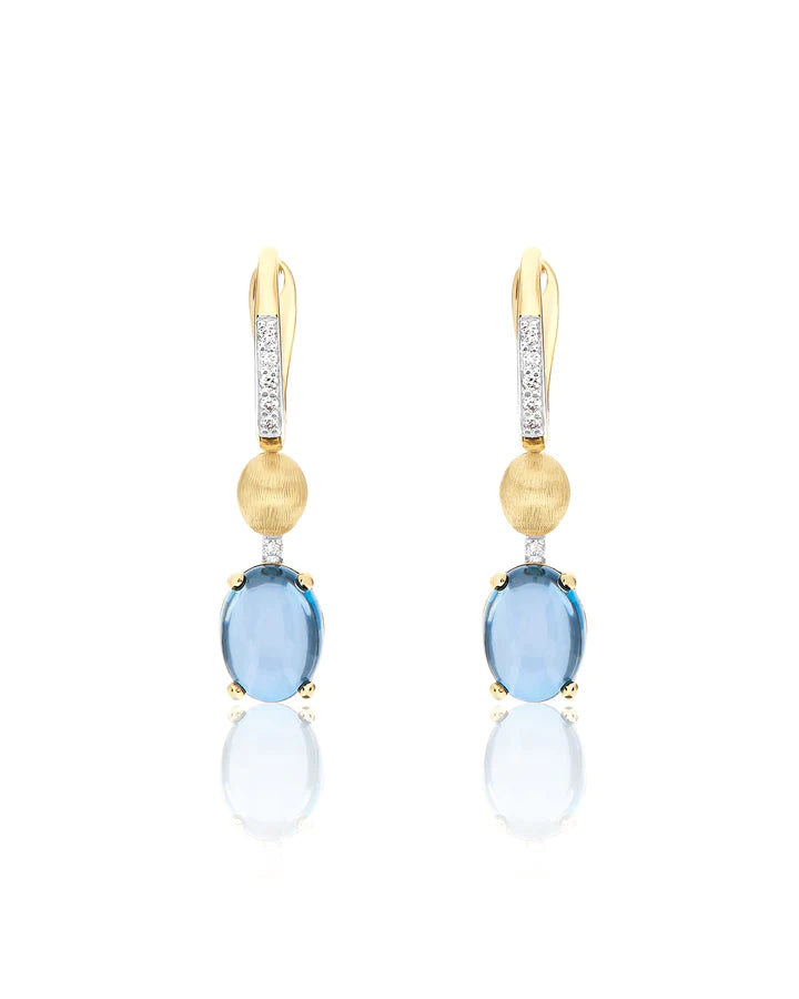 "AZURE" GOLD, LONDON BLUE TOPAZ AND DIAMONDS LEVERBACK EARRINGS (SMALL)