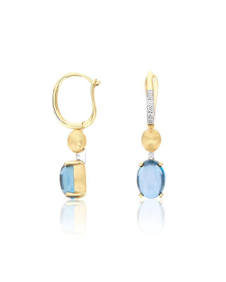 "AZURE" GOLD, LONDON BLUE TOPAZ AND DIAMONDS LEVERBACK EARRINGS (SMALL)