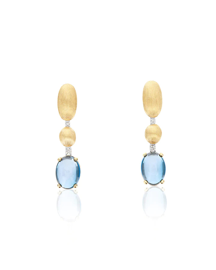 "AZURE" GOLD, LONDON BLUE TOPAZ BOULES AND DIAMONDS ACCENTS SHORT EARRINGS