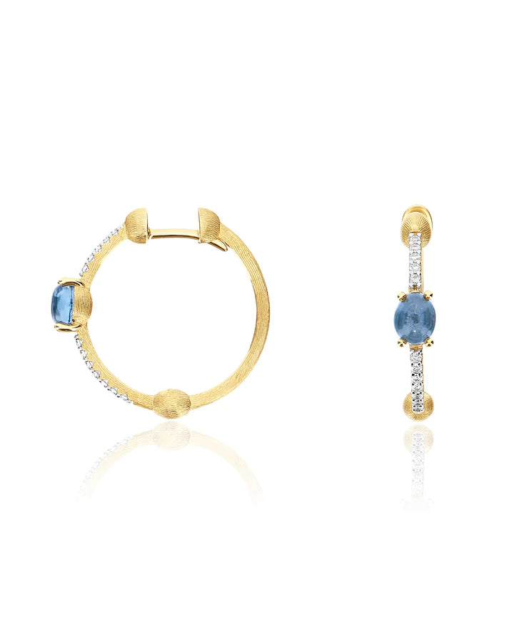 "AZURE" GOLD, LONDON BLUE TOPAZ AND DIAMONDS HOOP EARRINGS