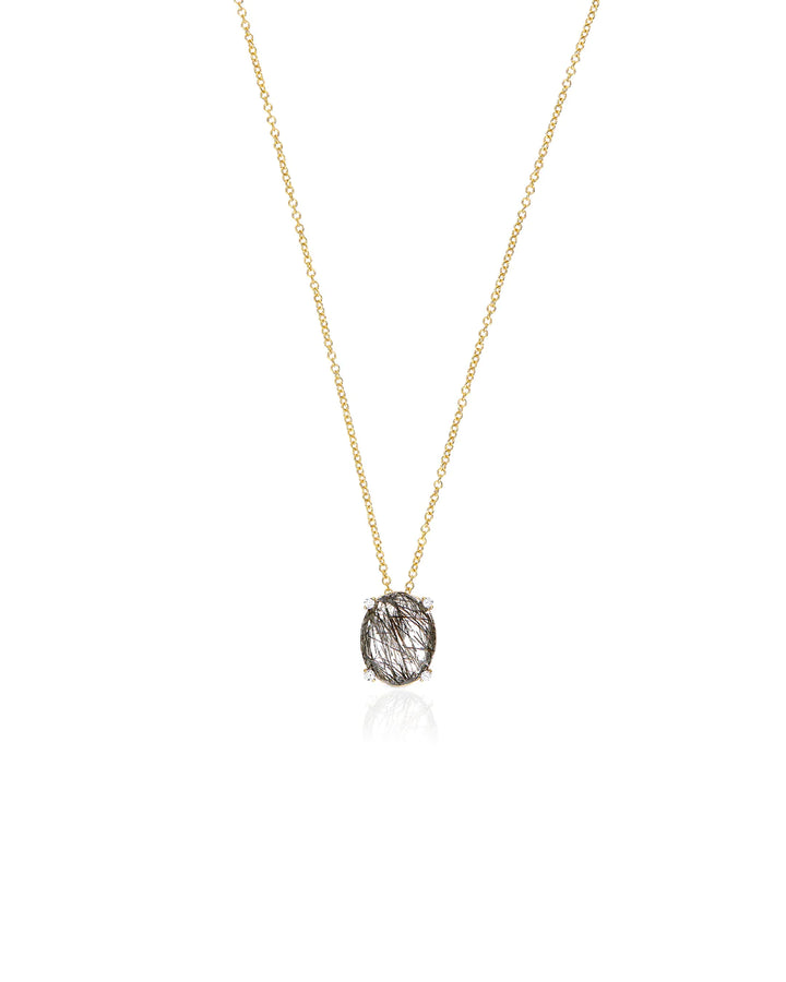 "IPANEMA" GREY RUTILATED QUARTZ, DIAMONDS AND 18KT GOLD TINY PENDANT