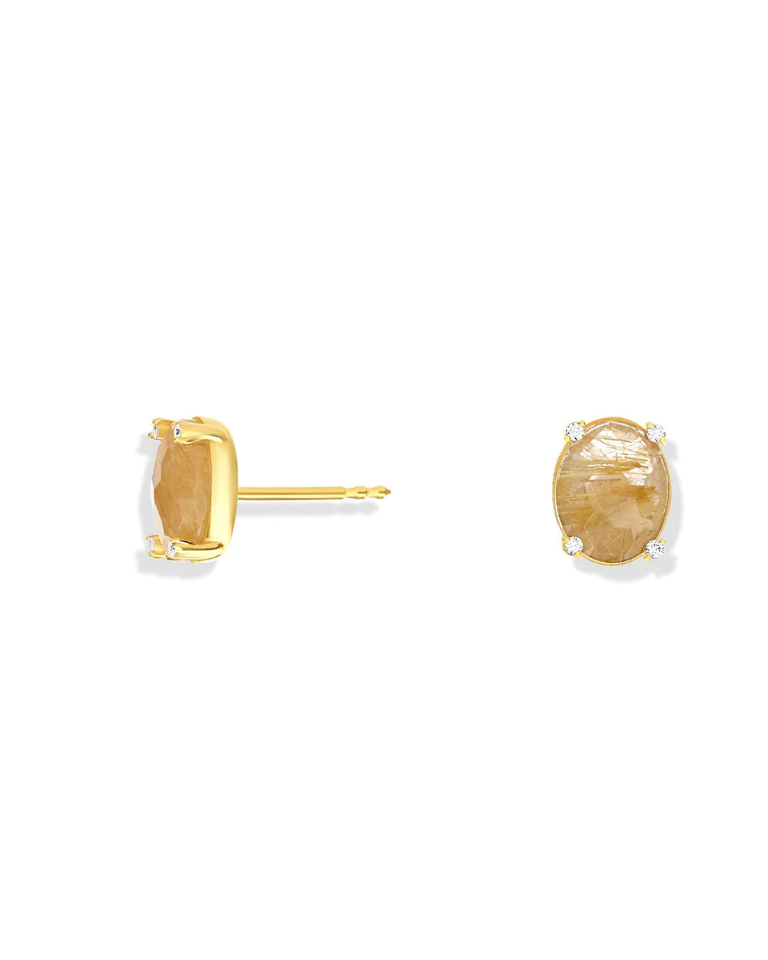 "IPANEMA" YELLOW RUTILATED QUARTZ, DIAMONDS AND 18KT GOLD MEDIUM STUD EARRINGS