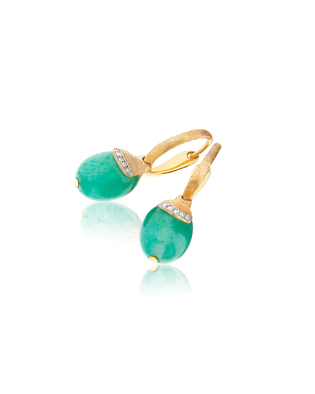 "AMAZONIA" CILIEGINE GOLD AND GREEN AVENTURINE BALL DROP EARRINGS WITH DIAMONDS DETAILS (SMALL)