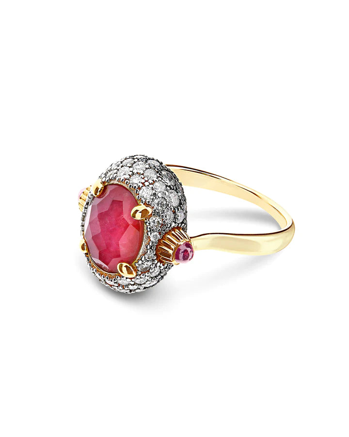 "REVERSE" GOLD, DIAMONDS, RUBIES AND ROCK CRYSTAL DOUBLE-FACE RING (MEDIUM)