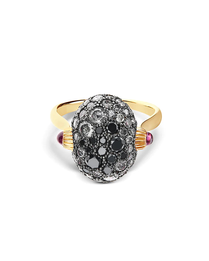 "REVERSE" GOLD, DIAMONDS, RUBIES AND ROCK CRYSTAL DOUBLE-FACE RING (MEDIUM)