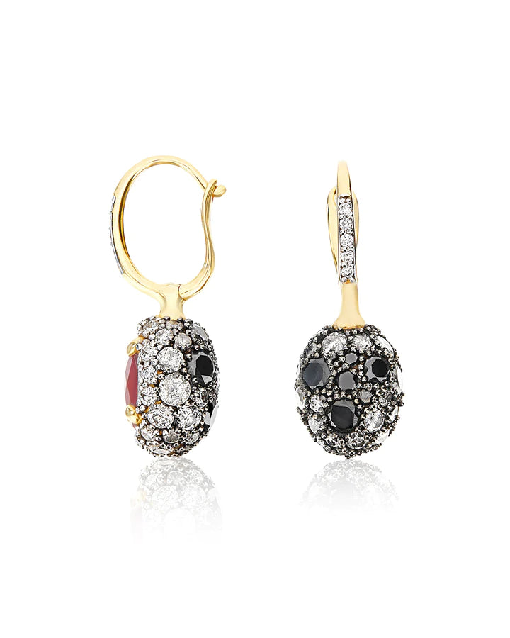 "REVERSE" CILIEGINE GOLD, DIAMONDS, RUBIES AND ROCK CRYSTAL DOUBLE-FACE BALL DROP EARRINGS (SMALL)