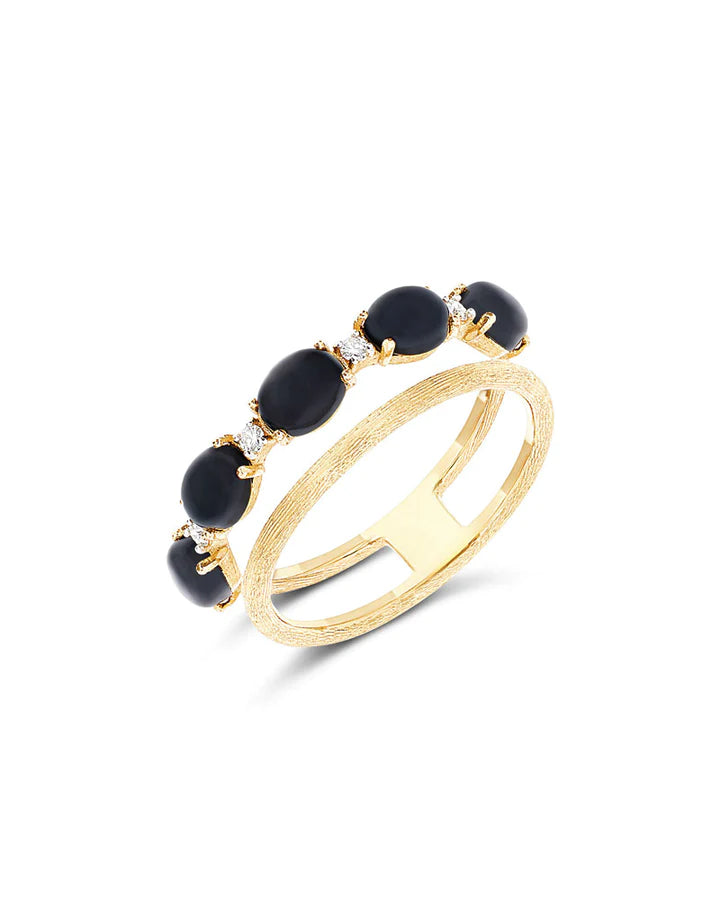 "MYSTERY BLACK" GOLD, DIAMONDS AND BLACK ONYX DOUBLE-BAND RING