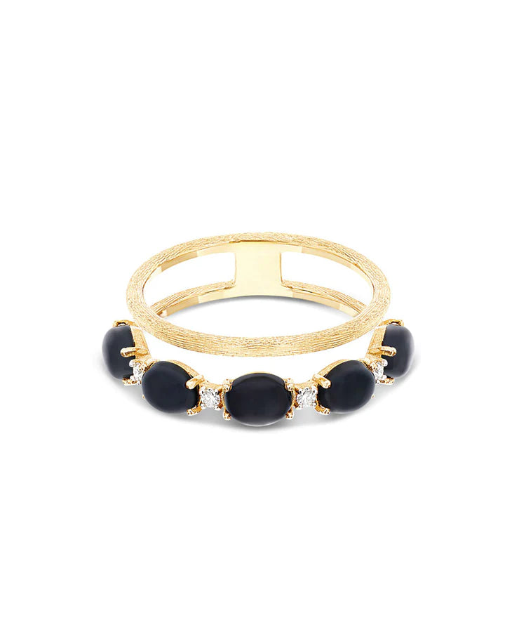 "MYSTERY BLACK" GOLD, DIAMONDS AND BLACK ONYX DOUBLE-BAND RING