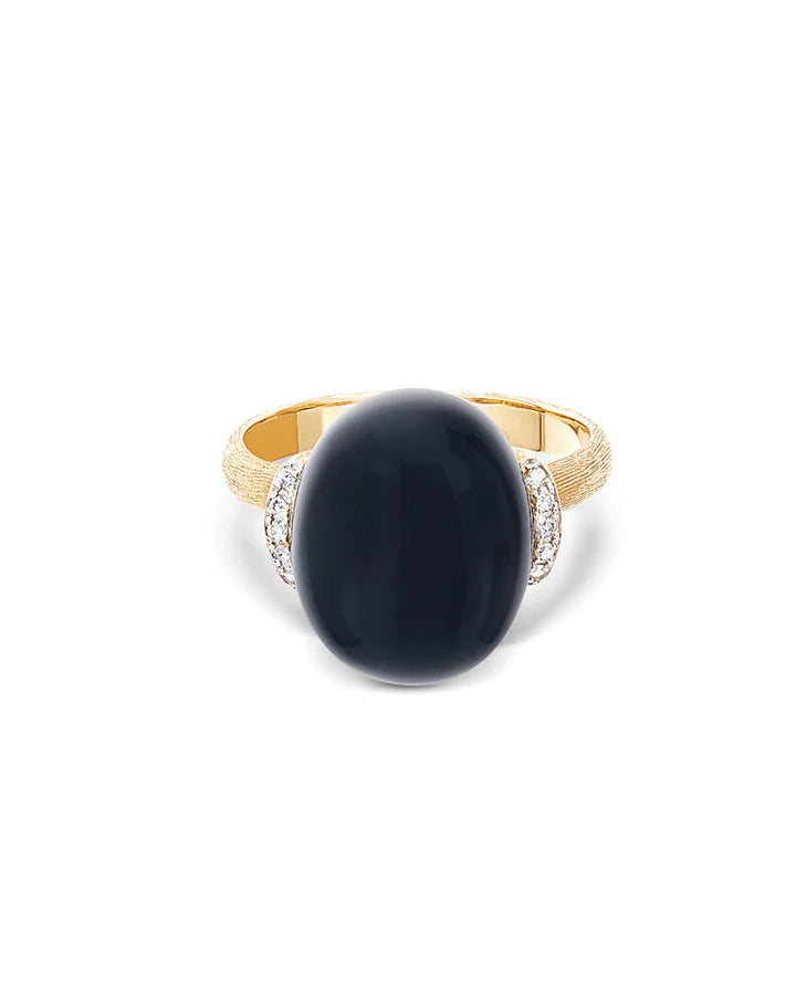 "MYSTERY BLACK" GOLD AND DIAMONDS RING WITH BLACK ONYX BOULE (LARGE)