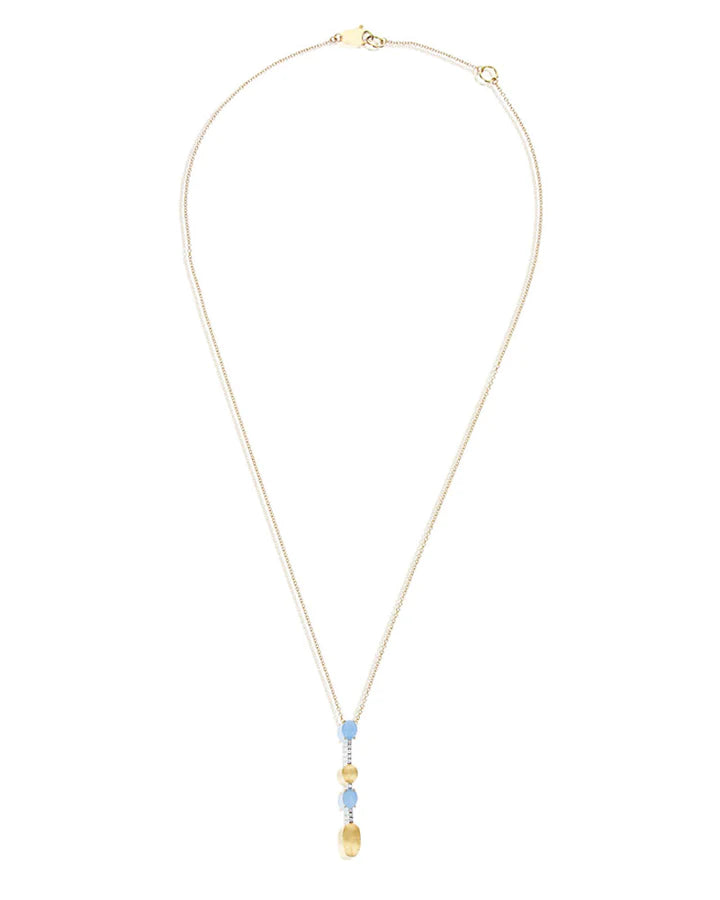 "AZURE" GOLD, DIAMONDS AND AQUAMARINE DAINTY LONG NECKLACE