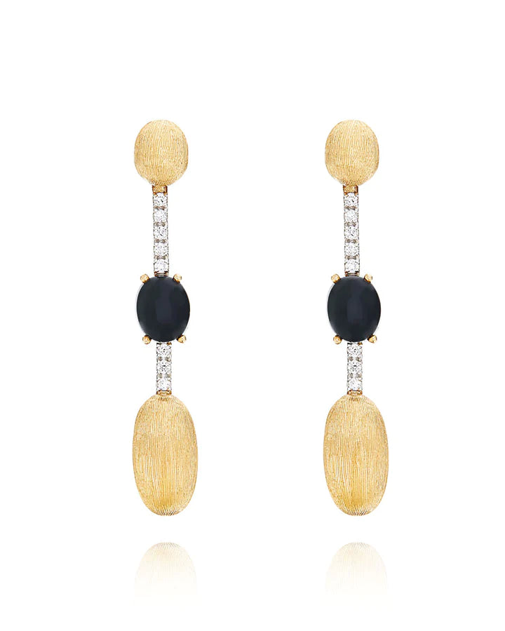 "MYSTERY BLACK" GOLD, BLACK ONYX AND DIAMONDS EARRINGS (LONG)