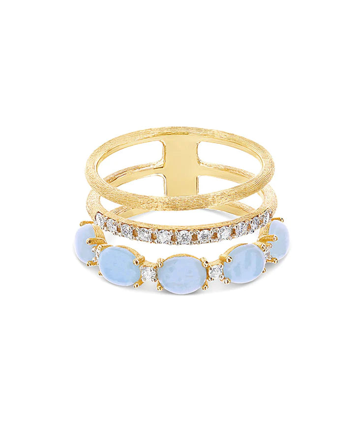 "AZURE" GOLD, DIAMONDS AND AQUAMARINE TRIPLE-BAND RING