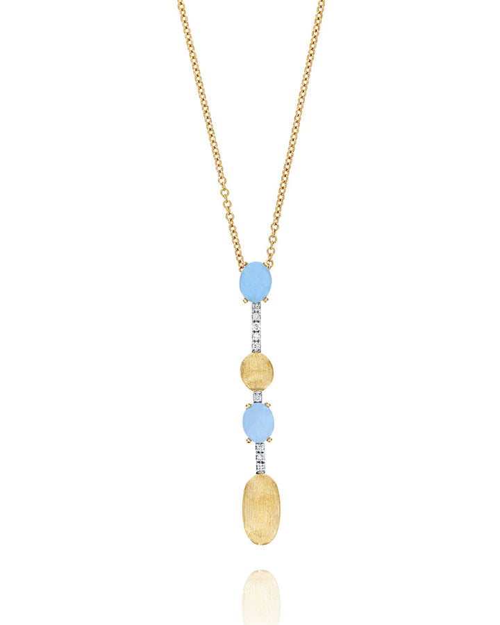 "AZURE" GOLD, DIAMONDS AND AQUAMARINE DAINTY LONG NECKLACE