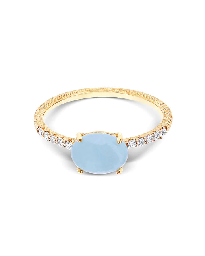 "AZURE" GOLD, DIAMONDS AND AQUAMARINE STACKABLE RING (MEDIUM)