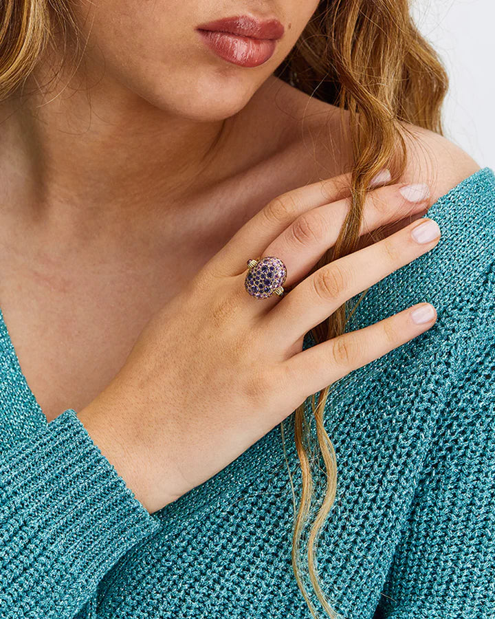 "REVERSE" GOLD, SAPPHIRE, TSAVORITE, AMETHYST, GREEN LABRADORITE AND ROCK CRYSTAL DOUBLE-FACE RING (LARGE)