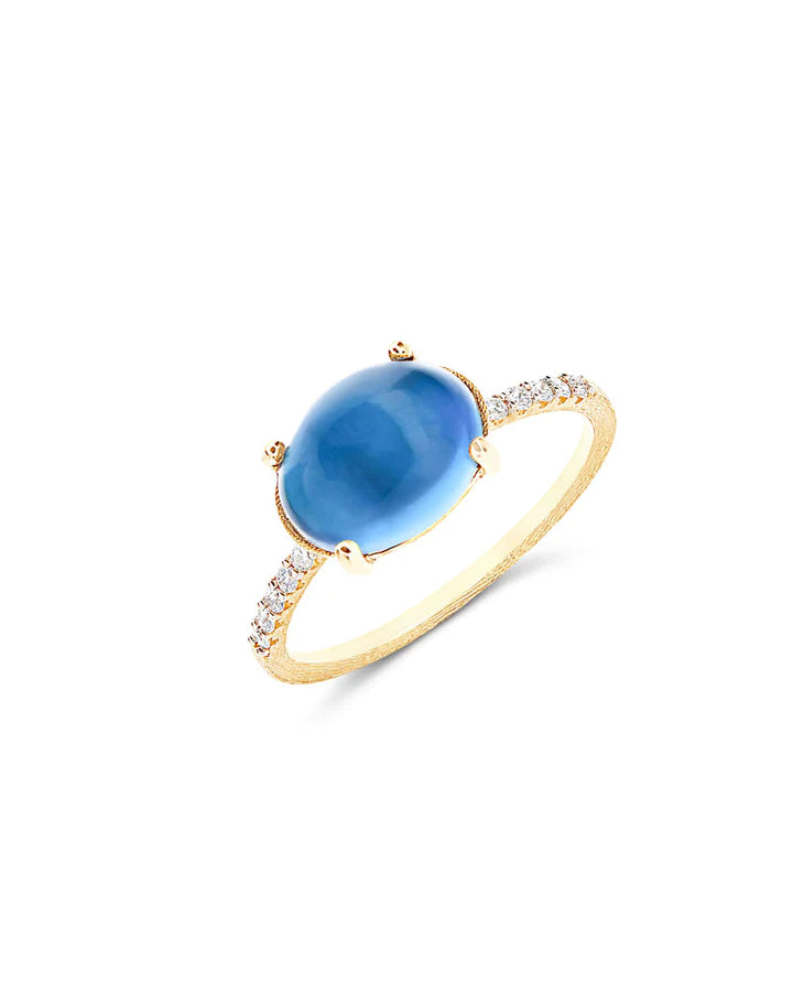 "AZURE" GOLD, DIAMONDS AND LONDON BLUE TOPAZ RING (LARGE)