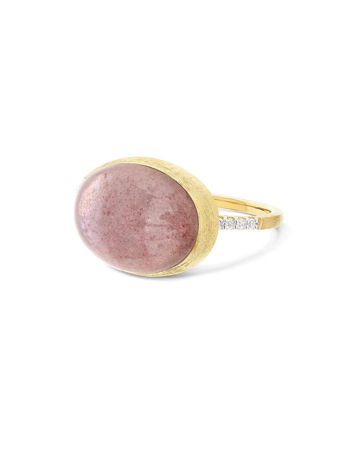 "BOULES" ROSOLIO GOLD, DIAMONDS, ROCK CRYSTAL, STRAWBERRY QUARTZ, AND MOTHER-OF-PEARL RING (LARGE)