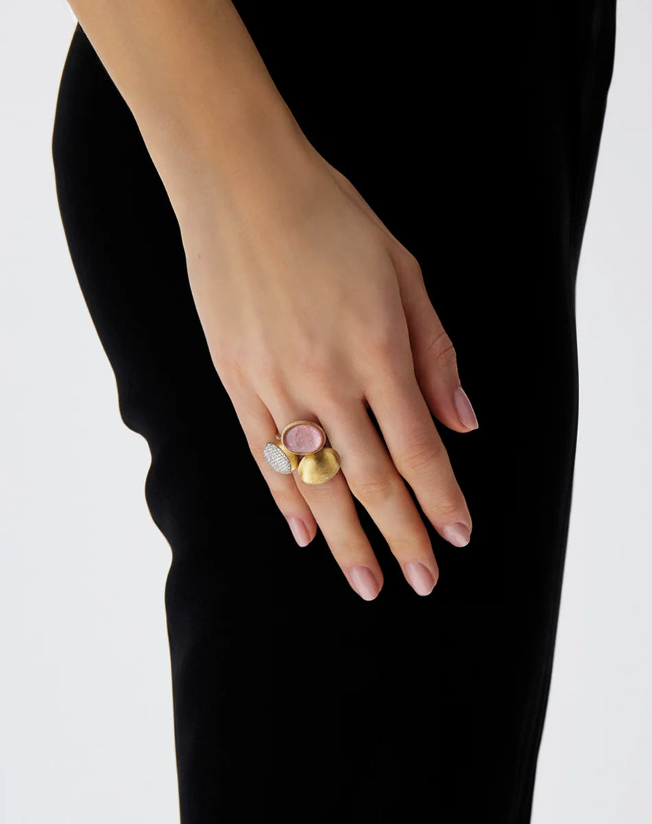 "BOULES" GOLD AND PAVE' DIAMONDS RING (LARGE)