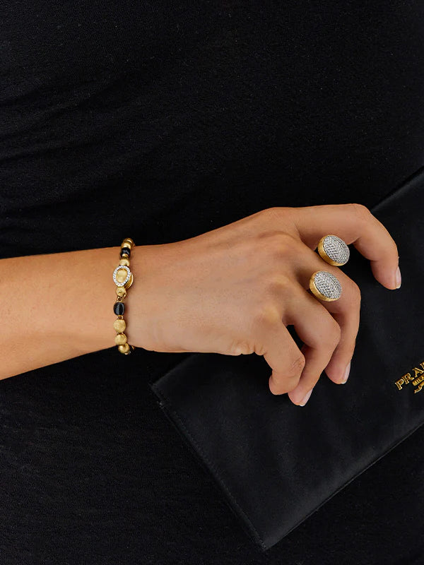 "IVY" GOLD BRACELET WITH BLACK ONYX BOULES AND DIAMONDS