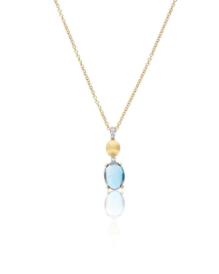 "AZURE" GOLD, DIAMONDS AND LONDON BLUE TOPAZ DAINTY SHORT PENDANT