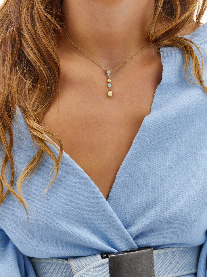 "AZURE" GOLD, DIAMONDS AND AQUAMARINE DAINTY LONG NECKLACE