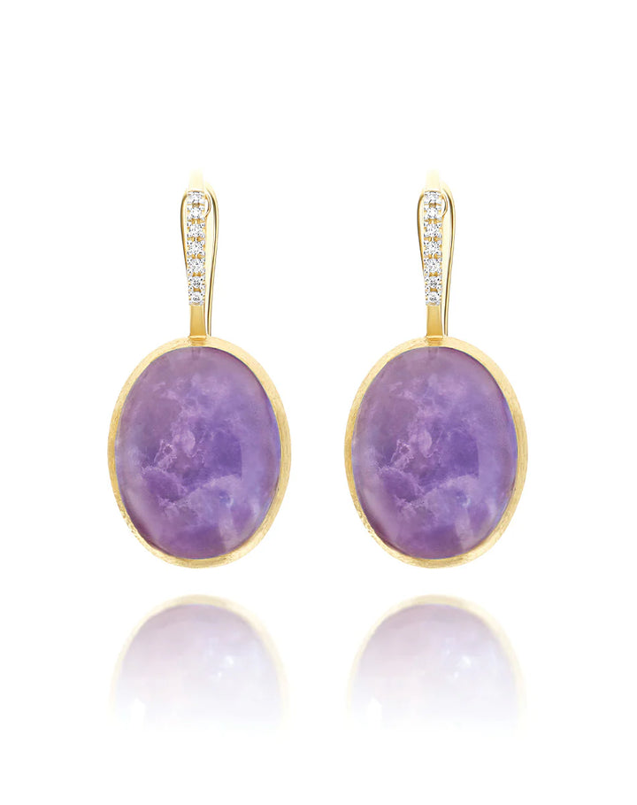 "BOULES" VIOLETTA CILIEGINE GOLD, LEPIDOLITE, AND MOTHER-OF-PEARL BALL DROP EARRINGS (LARGE)