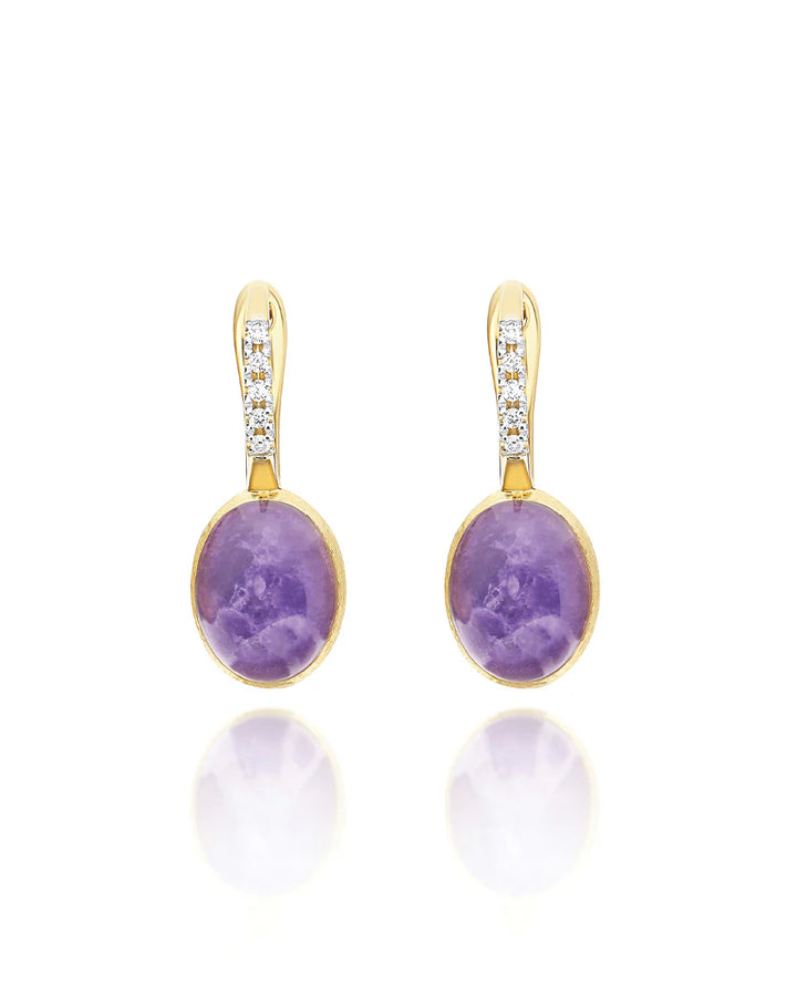 "BOULES" VIOLETTA CILIEGINE GOLD, LEPIDOLITE, AND MOTHER-OF-PEARL BALL DROP EARRINGS (SMALL)