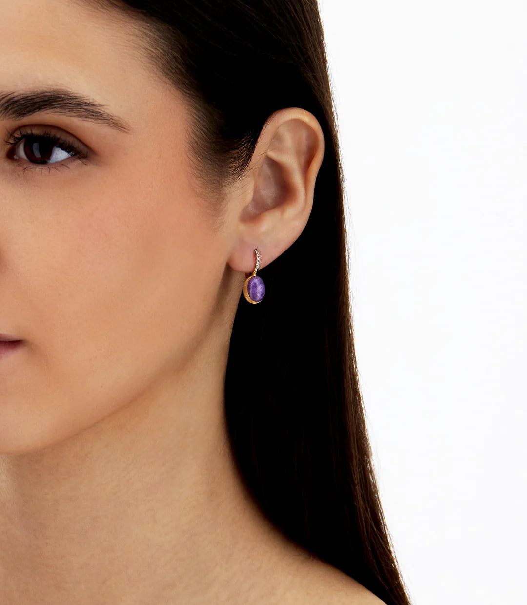 "BOULES" VIOLETTA CILIEGINE GOLD, LEPIDOLITE, AND MOTHER-OF-PEARL BALL DROP EARRINGS (SMALL)