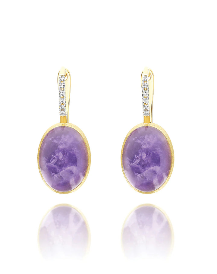 "BOULES" VIOLETTA CILIEGINE GOLD, LEPIDOLITE, AND MOTHER-OF-PEARL BALL DROP EARRINGS (MEDIUM)