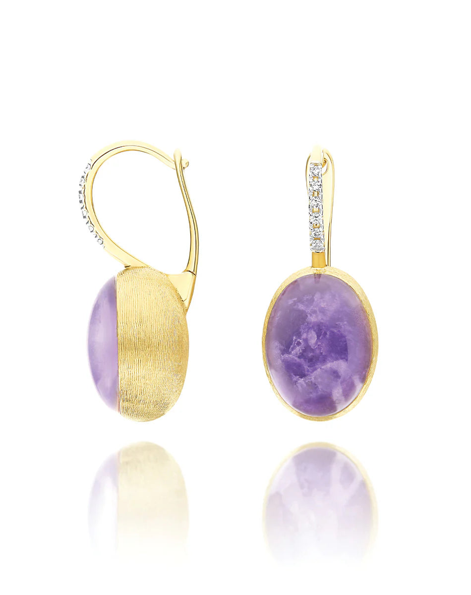 "BOULES" VIOLETTA CILIEGINE GOLD, LEPIDOLITE, AND MOTHER-OF-PEARL BALL DROP EARRINGS (MEDIUM)