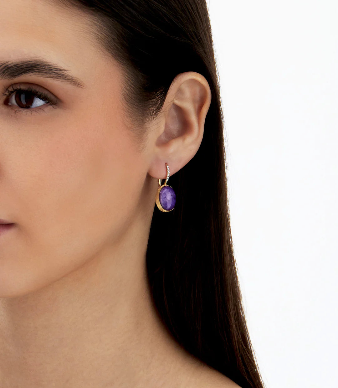 "BOULES" VIOLETTA CILIEGINE GOLD, LEPIDOLITE, AND MOTHER-OF-PEARL BALL DROP EARRINGS (MEDIUM)