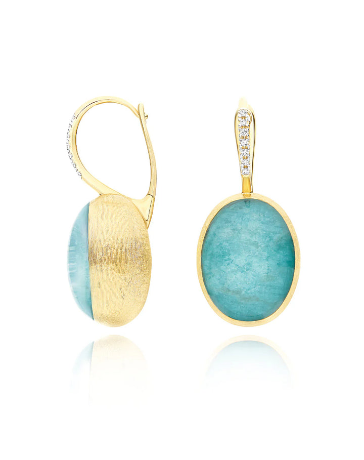 "BOULES" ANICE CILIEGINE GOLD, ROCK CRYSTAL, AND AMAZONITE BALL DROP EARRINGS WITH DIAMONDS DETAILS (LARGE)