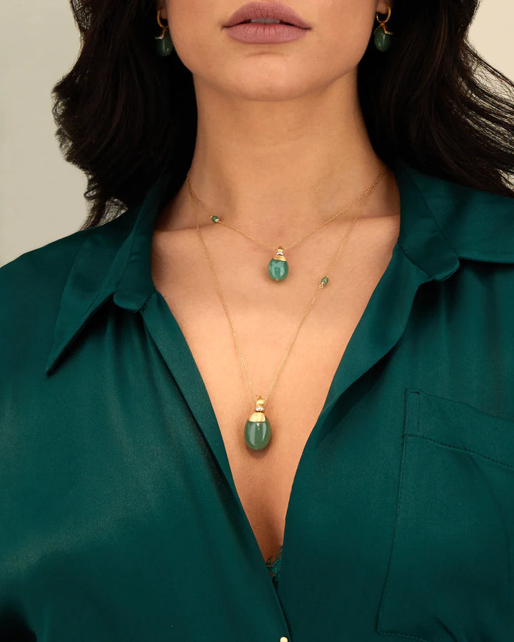 "AMAZONIA" GOLD, DIAMONDS AND GREEN AVENTURINE PENDANT (MEDIUM)