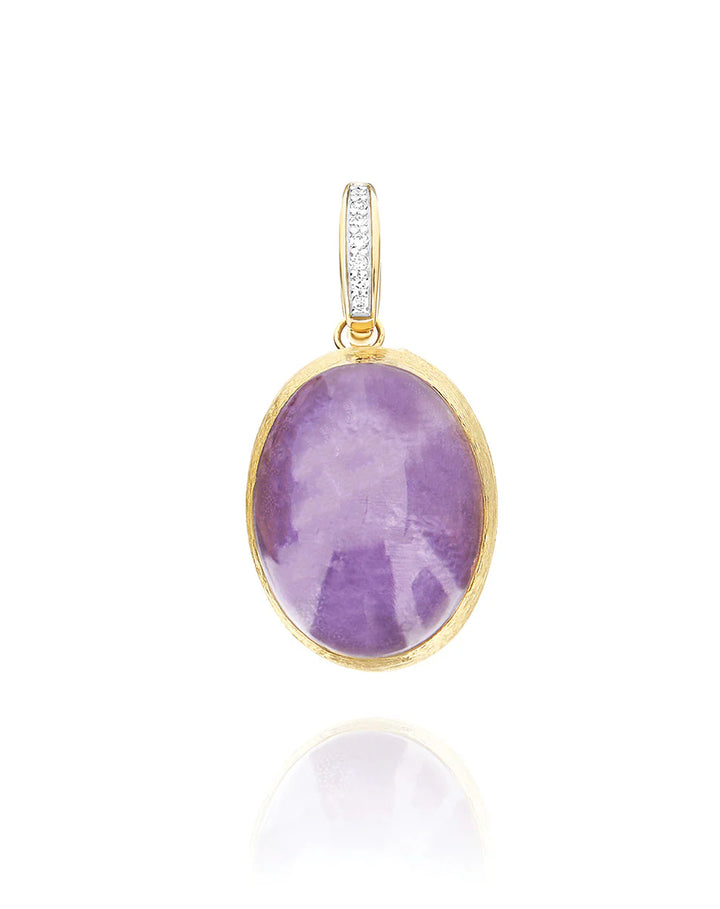 "BOULES" VIOLETTA CHARM IN HAND-ENGRAVED GOLD, DIAMONDS, LEPIDOLITE, AND MOTHER-OF-PEARL (LARGE)