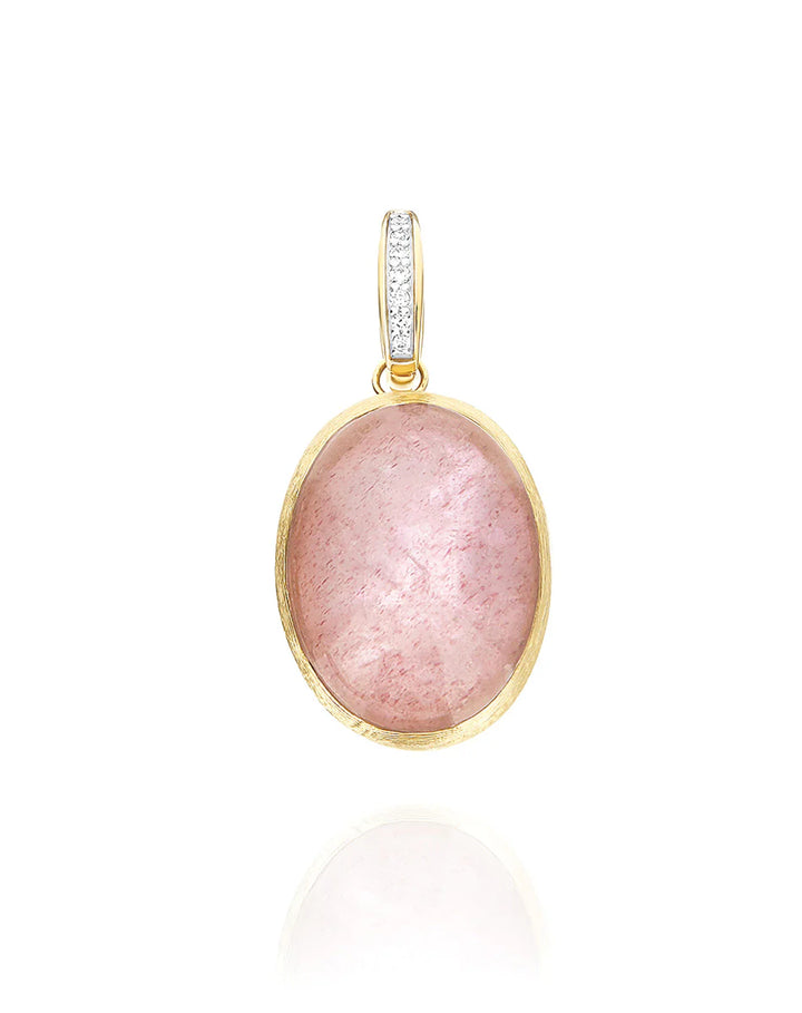 "BOULES" ROSOLIO CHARM IN HAND-ENGRAVED GOLD, DIAMONDS, ROCK CRYSTAL, STRAWBERRY QUARTZ, AND MOTHER-OF-PEARL (LARGE)