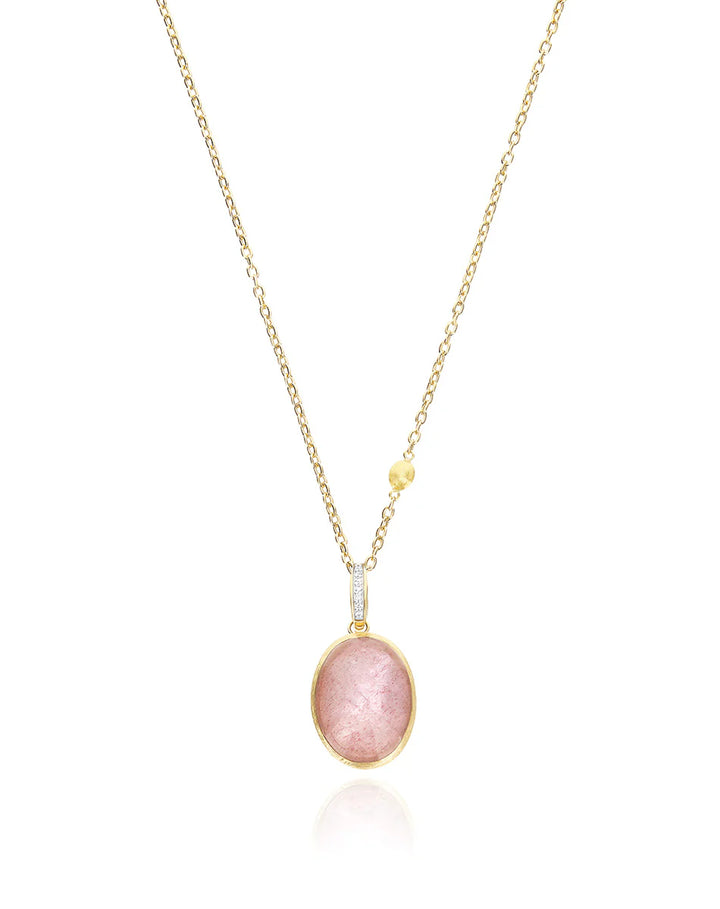 "BOULES" ROSOLIO CHARM IN HAND-ENGRAVED GOLD, DIAMONDS, ROCK CRYSTAL, STRAWBERRY QUARTZ, AND MOTHER-OF-PEARL (LARGE)