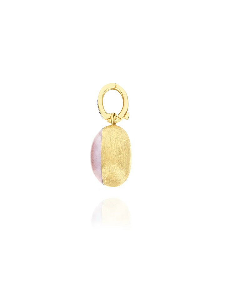 "BOULES" ROSOLIO CHARM IN HAND-ENGRAVED GOLD, DIAMONDS, ROCK CRYSTAL, STRAWBERRY QUARTZ, AND MOTHER-OF-PEARL (SMALL)