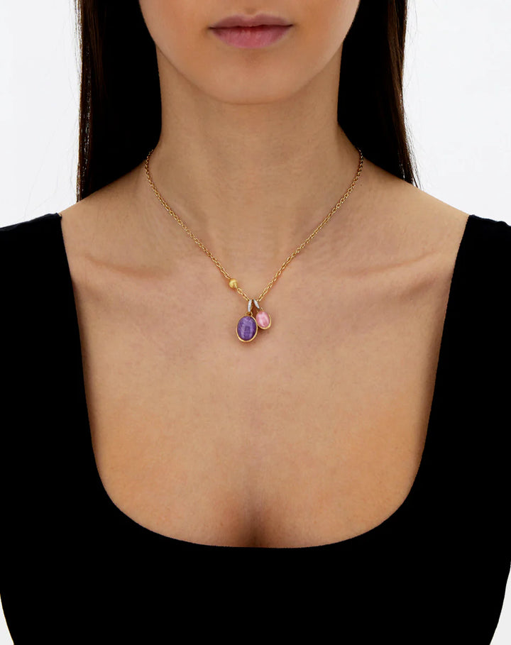 "BOULES" VIOLETTA CHARM IN HAND-ENGRAVED GOLD, DIAMONDS, LEPIDOLITE, AND MOTHER-OF-PEARL (MEDIUM)