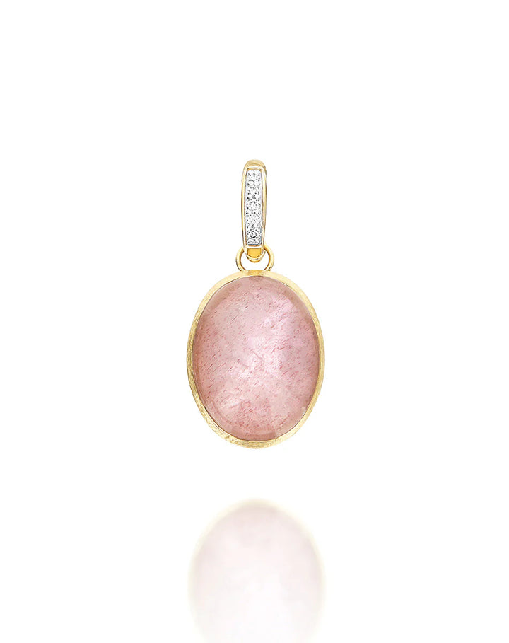 "BOULES" ROSOLIO CHARM IN HAND-ENGRAVED GOLD, DIAMONDS, ROCK CRYSTAL, STRAWBERRY QUARTZ, AND MOTHER-OF-PEARL (MEDIUM)