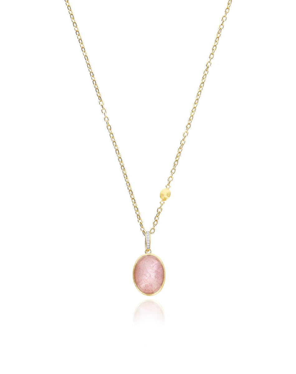 "BOULES" ROSOLIO CHARM IN HAND-ENGRAVED GOLD, DIAMONDS, ROCK CRYSTAL, STRAWBERRY QUARTZ, AND MOTHER-OF-PEARL (MEDIUM)