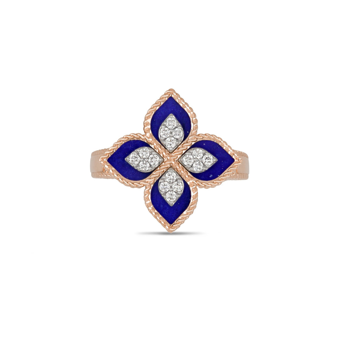 PRINCESS FLOWER RING WITH DIAMONDS AND LAPIS