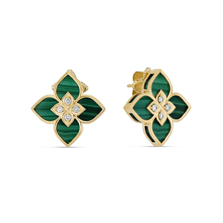 VENETIAN PRINCESS EARRINGS WITH DIAMONDS AND MALACHITE